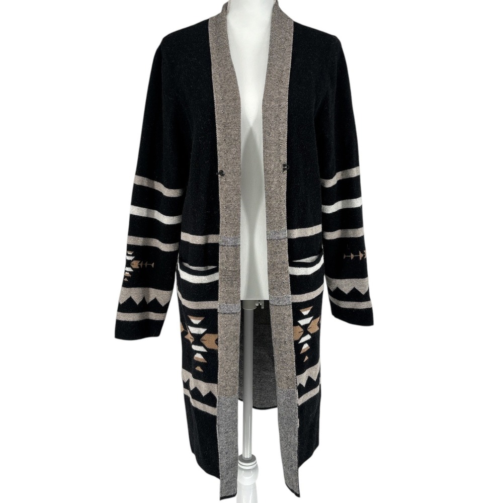 Venario Womens Aztec Soft Cardigan Medium Black Taupe Southwest Longline Duster